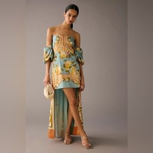 Vineet Bahl Off-The-Shoulder Printed Cape Dress
